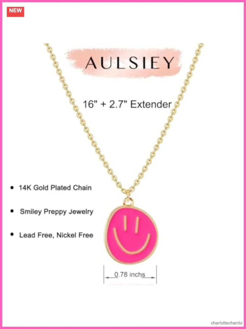 14K Gold Plated Smile Pendant Necklace Adjustable Chain Women Jewelry Gift